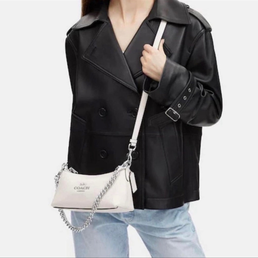Coach charlotte shoulder bag in white chalk color with silver hardware New!